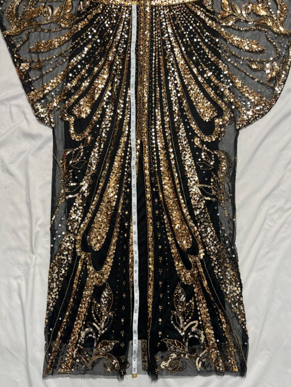 1920s Flapper Batwing Sleeve Sequin Evening Gown - Picture 5 of 10